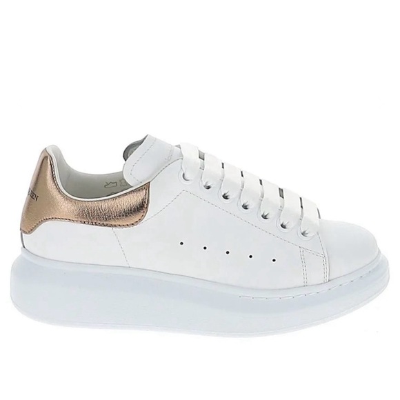 Alexander McQueen White and Rose Gold Platform Sneakers - Picture 2 of 6